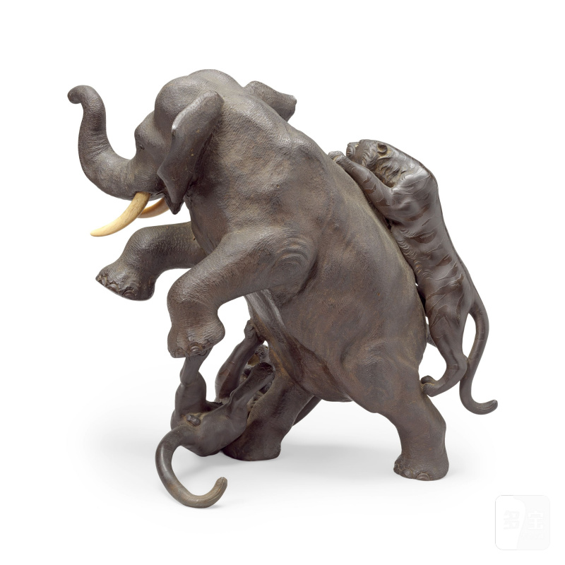源龍斎誠谷 明治時代 銅象虎置物 | A BRONZE 'ELEPHANT AND TIGER' GROUP - 图8